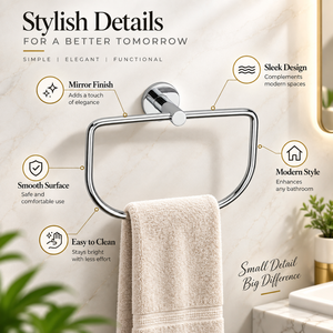 Promixo Premium Stainless Steel Modern D-Shape Wall Mounted Chrome Finish Napkin Ring <b>Hand</b> <b>Towel</b> <b>Holder</b> Heavy Duty Bathroom - Product Image 5