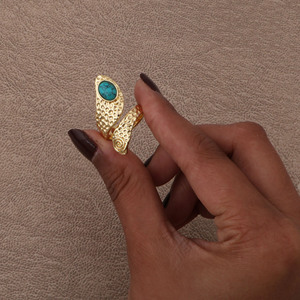 Blue Turquoise Bypass Wrap <b>Ring</b> Gold Plated <b>Statement</b> <b>Ring</b> Natural Gemstone December Birthstone Boho Jewelry CR-101505 - Product Image 2