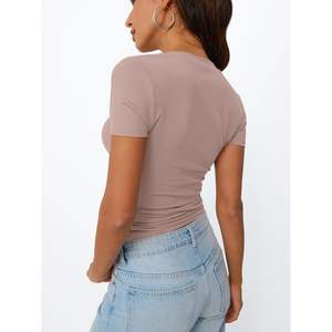 FOXA 2025 verano básico cuello en V Slim Fit Crop camiseta para mujeres con mangas cortas estilo Y2K - Product Image 5