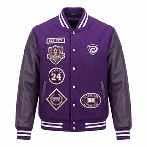 Veste universitaire Dumela violette et blanche pour homme, style preppy, boutonnée sur le devant, veste bomber, vêtement d'extérieur d'automne - Product Image 1