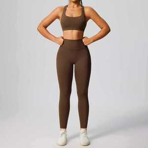 Ensemble de leggings et soutien-gorge de sport unisexe bleu marine, respirant, séchage rapide, évacuation de l'humidité, ajusté, sans couture, taille élastique, motif lettres, tout-en-un - Product Image 4