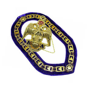 Collar de Cadena Masónico de la Gran Logia, Chapado en Oro, Tela de Terciopelo de Alta Calidad, Collar de Cadena Masónico - Product Image 6