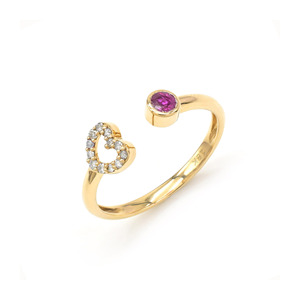 Ready to Ship Bezel <b>Set</b> 3mm Burma Ruby Adjustable <b>Ring</b> in 18k Solid Yellow <b>Gold</b> Diamond Heart Design <b>Ring</b> Perfect Gift for Love - Product Image 3