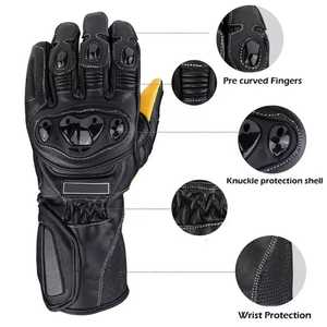 Guantes de cuero para motocicleta, hasta la muñeca, lisos, con pantalla táctil, ecológicos, forrados con piel, transpirables, sin forro, negros con detalles amarillos, talla cuatro - Product Image 3