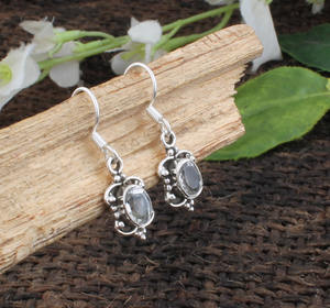 Boucles d'oreilles en topaze bleue naturelle de Londres, argent sterling 925, pierres précieuses facettées, pendantes, élégantes, cadeau d'anniversaire pour femmes - Product Image 6