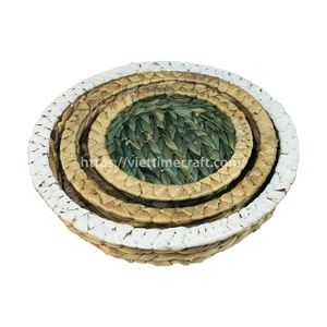 Wholesale SET 3 Eco-Friendly Natural Water Hyacinth <b>Round</b> Serving Tray & <b>Mats</b>/Pads Boho Decor <b>Table</b> Decor Vietnam Viettimecraft - Product Image 1