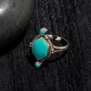 Unique Natural Hexagon Shape Silver Plated Natural Blue <b>Turquoise</b> <b>Ring</b> for Women Natural Gemstone Jewelry At Best Price - Product Image 3
