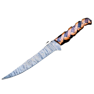 มีดแล่เนื้อเหล็กดามัสกัสแบบกำหนดเองทำมือของ Burraq ขนาด 10/8 นิ้ว หนา 3.0 มม. พร้อมปลอกหนัง ปลอดภัยสำหรับเครื่องล้างจาน เหมาะสำหรับเป็นของขวัญ - Product Image 2