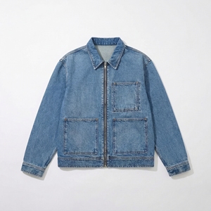 เสื้อแจ็คเก็ตยีนส์สีฟ้าอ่อนแบบมีซิป |   เสื้อแจ็คเก็ตเดนิมทรงโอเวอร์ไซส์สไตล์สตรีทแวร์ |   เสื้อโค้ทเดนิมหลายกระเป๋า |   ผู้ผลิต OEM ตามสั่ง - Product Image 1