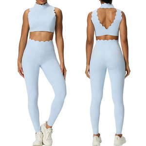 Women Solid Two Piece Yoga Workout Set Soft Flexible Fabric Quick Dry Eco-Friendly <b>Top</b> & <b>Leggings</b> for Fitness Active Wear - Product Image 1