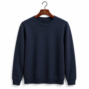 Sudadera de Cuello Redondo Azul Marino para Hombre, Corte Regular, 100% Algodón, Tejido de Punto, Informal, Otoño, Color Sólido, Manga Larga - Product Image 2
