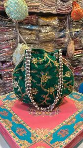 Beautiful Style Embroidered Bags Thread Embroidery Gujrati Style Potli Zari Patti Work Women <b>Handbags</b> <b>for</b> <b>Wedding</b> and Festivals - Product Image 3