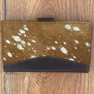 กระเป๋าสตางค์หนังวัวแบบพับสองตอนทำด้วยมือกระเป๋าสตางค์แบบตะวันตกใส่บัตรเครดิตโลหะหนังแท้สำหรับผู้หญิง - Product Image 3