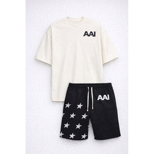 Conjunto de Pantalones Cortos de Verano para Hombre, Camiseta Ligera Informal y Pantalones Cortos con Estampado de Estrellas, Ajuste Cómodo en la Cintura, Venta al Por Mayor OEM - Product Image 4