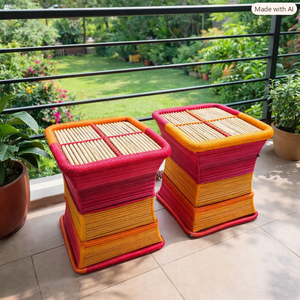 Modern Multicolor Rattan Handmade Stool Ottoman <b>Set</b> Traditional Design Durable Apartment <b>Outdoor</b> Living Room Furniture Home - Product Image 2