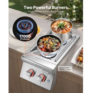 Doppi Bruciatori Laterali a Propano Liquido da 17.000 BTU per Cucina Esterna, Accessori BBQ Convertibili a Gas Naturale in Acciaio Inossidabile 304 - Product Image 2