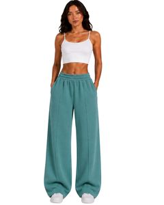Manufacturer Customized Women Teal Blue Wide Leg Sweatpants High Waist Loose Fit Lounge <b>Jogger</b> Pants Casual Daily Wear - Product Image 2
