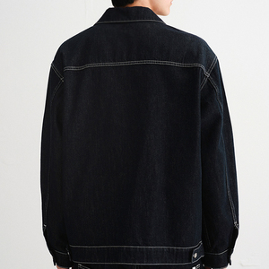 Black <b>Denim</b> <b>Jacket</b> Unisex Autumn Streetwear Workwear Style Shirt Pocket Design <b>Custom</b> Front Logo Button Outerwear Finished - Product Image 2