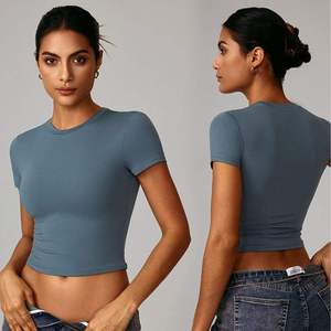 <b>Women</b>’s Custom Basic Crop <b>Top</b> T Shirt <b>Compression</b> Fit Multicolor Summer Wholesale OEM Casual <b>Top</b> - Product Image 1