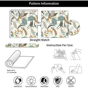 Carta da Parati Adesiva Vintage Botanica Beige Crema con Uccelli e Foglie Verdi, Facile da Installare, Decorazione Murale - Product Image 4