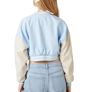 Veste courte en cuir pour filles, style Letterman, sexy, pour club, tenue de baseball, veste universitaire unie, respirante - Product Image 6