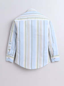 เสื้อเชิ้ตเด็กผู้ชายลายทางสีน้ำเงินขาว แขนยาว ติดกระดุม สไตล์ลำลองสำหรับงานปาร์ตี้ - Product Image 2