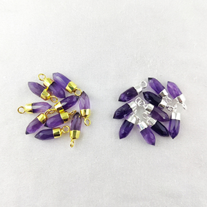 Pendentifs en améthyste plaqués or, breloques en forme de pointe de pierre de naissance naturelle, breloques en forme de balle d'améthyste pour la fabrication de bijoux - Product Image 1