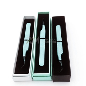 Pinces à cils RMI en acier inoxydable, pointe plasma noire de précision et pinces à cils couleur bleu poudre, emballage en boîte - Product Image 6