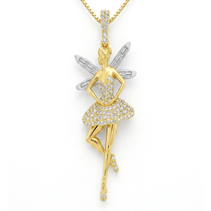 Collar clásico de plata 925 con dijes de bailarina y alas de diamante cultivado en laboratorio, chapado en oro, para mujer, joyería fina temática. - Product Image 1