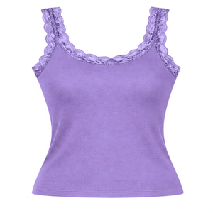 Haut Cami à Bretelles Fines en Dentelle Multicolore Bourgogne, Tissé Uni, Coupe Classique, pour Femme, Tenue Quotidienne Décontractée Printemps/Automne - Product Image 5