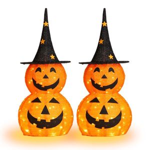 2 Pezzi Decorazioni di Halloween a Forma di Zucca Pieghevoli da 90 cm con 150 Luci LED, Decorazioni Premium per Esterni a Tema Zucca di Halloween - Product Image 1