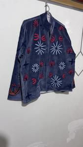 <b>Women</b> Gray <b>Velvet</b> Embroidered Suzani Jacket With Floral And Tiger Pattern Full Sleeve Stand Collar Bohemian <b>Women</b> Winter <b>Coat</b> - Product Image 6