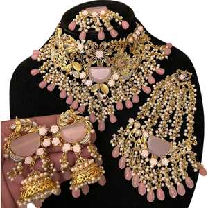 Conjunto nupcial para mujer, de acero inoxidable con circonitas, chapado en oro, 5 piezas, collar y aretes de alta calidad, colores personalizados, a la moda. - Product Image 1