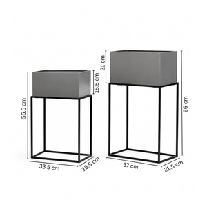 Juego Decorativo de 2 Macetas Rectangulares de Metal Gris Mate con Soportes Cuadrados de Metal Negro para Plantas, Helechos y Oficina - Product Image 6