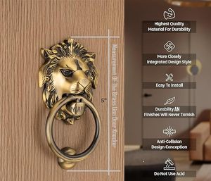 Handcrafted Vintage Brass Lion Head Door Knocker Heavy Duty Decorative Front Door Ring Knocker <b>Rustic</b> Antique Entryway Hardware - Product Image 2