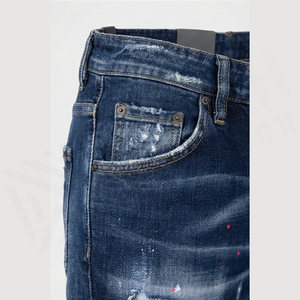 Jean en denim déchiré délavé coupe droite pour homme, taille haute, en coton, style hiver, qualité supérieure - Product Image 6