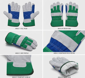 Guantes de trabajo de cuero vacuno premium con parche verde y puño de seguridad de tela de algodón perforada para jardinería - Product Image 3