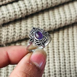 Boho Amethyst Ethnic Brass <b>Ring</b> Silver Plated Flower Womens <b>Statement</b> <b>Ring</b> Vintage Wholesale <b>Ring</b> - Product Image 2