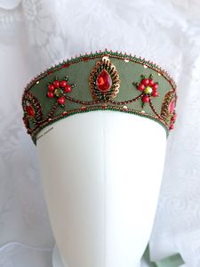 Zardosi Embroidery Velvet Padded Hairband Women Wedding Party Wear Hair Accessory Handcrafted Glass <b>Bead</b> Broad Band <b>Headband</b> - Product Image 6