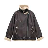 Blouson aviateur en cuir véritable marron pour femme avec garniture en fourrure, fermeture éclair, manteau court d'hiver, manches longues, coupe-vent