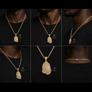 Pendentif Hip Hop Iced Out Mains en Prière pour Hommes, Breloque Geste de Prière Chrétienne Jésus, en Argent Sterling 925 et Diamants Moissanite - Product Image 3