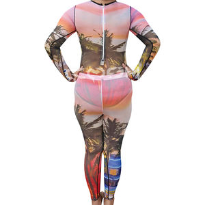 Body de Mujer con Estampado de Sublimación Personalizado, Sexy, Manga Larga, Spandex, Diseño de Palmeras Tropicales al Atardecer - Product Image 4