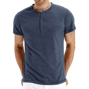 T-shirts unis décontractés d'été pour hommes, chemises Henley à manches courtes, coupe ajustée, en jersey de coton respirant - Product Image 4