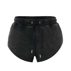 กางเกงขาสั้นสีดำฟอกสีสไตล์วินเทจสำหรับผู้ชาย ผ้าฝ้าย มีเชือกผูกเอว พร้อมออกแบบลายตามสั่ง รับผลิตแบบ OEM ราคาขายส่ง - Product Image 6