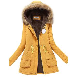 Abrigo largo de lana y piel para mujer, talla grande, con capucha, cuello alto, cálido, estilo vintage, con cremallera y botones, para invierno. - Product Image 1
