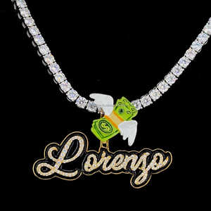 Personnalisation nom personnel dernier Moissanite 925 argent diamant noir émail personnalisé dollar caution glacé pendentif pour unisexe - Product Image 1