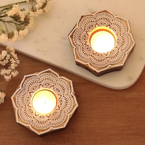 Vintage Inspired Wooden Mandala Candle <b>Holder</b> <b>Tealight</b> Stand for Tabletop Decoration Meditation and Spiritual Spaces - Product Image 1