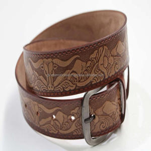 Cinturones de cuero hechos a mano más populares Cinturón de cuero genuino de vaquero occidental con diseño floral Fabricante y mayorista - Product Image 4