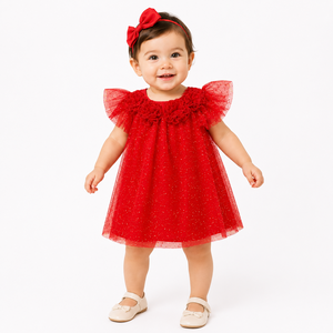 Vestido de fiesta de tul con purpurina para niñas pequeñas con cuello con volantes florales |   Vestido de Princesa para Cumpleaños - Product Image 4