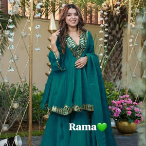 Women’s Festive Wear Chinon Kurta Plazzo Set with Mirror Border - Product Image 1